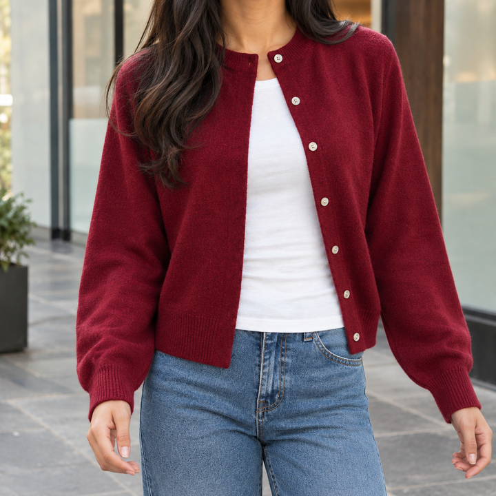Women's Pomeline-Eve Round Neck Cardigan in Black | Invictora.com