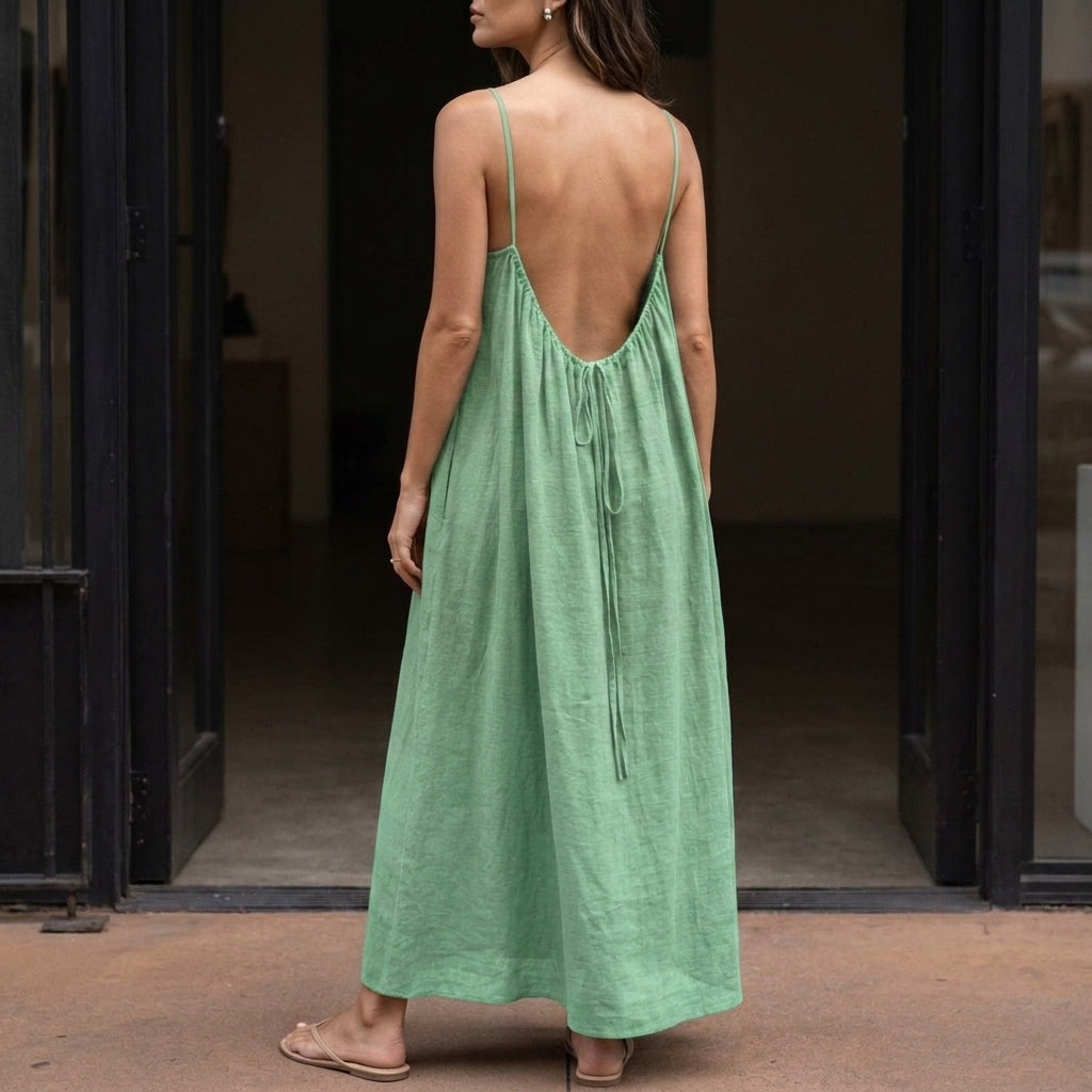 Women's Romy Backless Maxi Dress in Brown | Invictora.com
