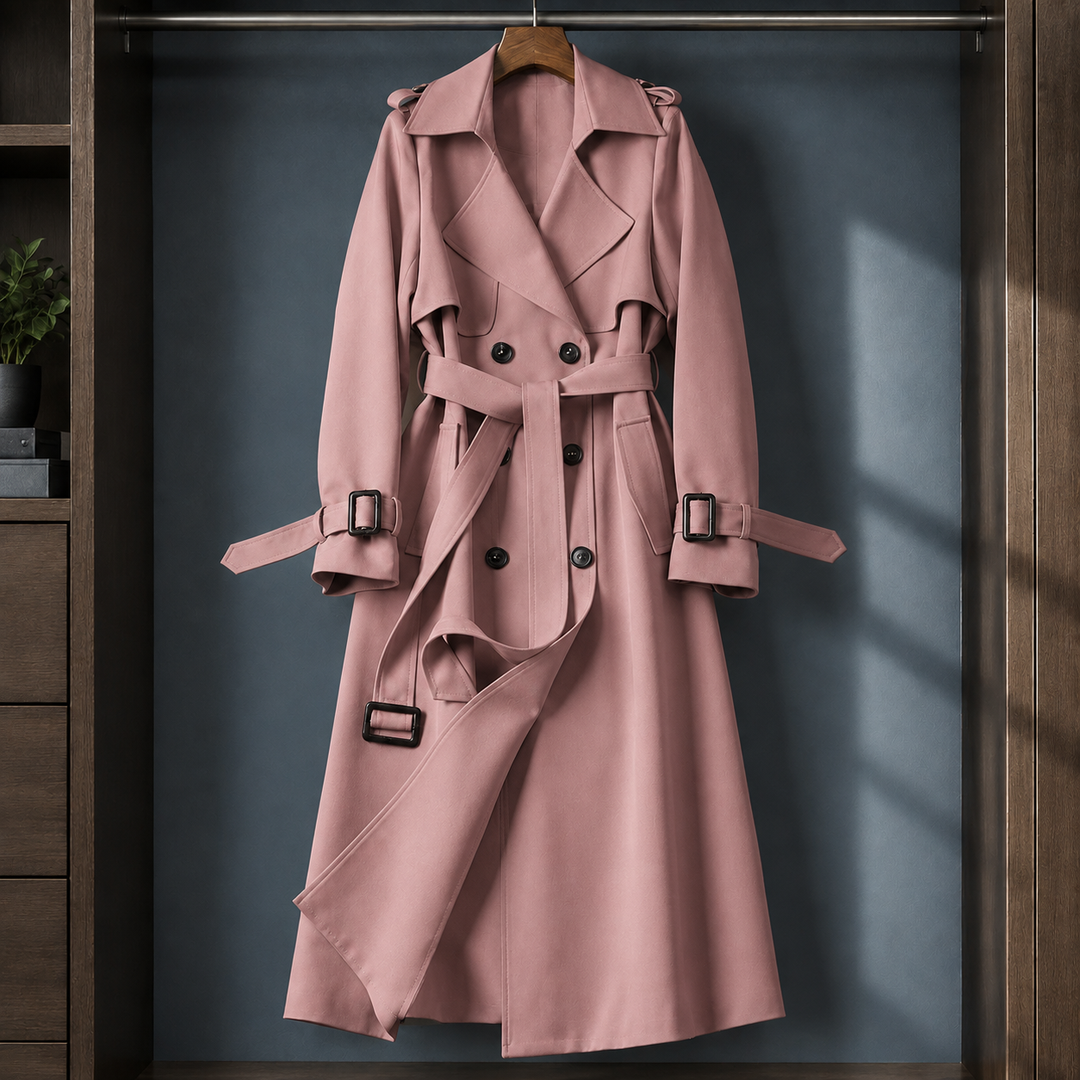 Women's Ancelin-Grace Belted Overcoat in Navy Blue | Invictora.com