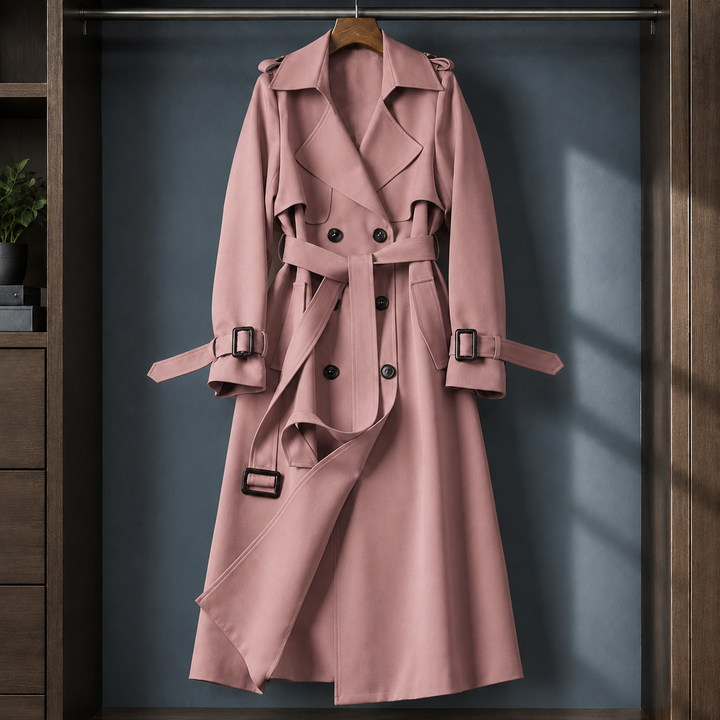 Women's Ancelin-Grace Belted Overcoat in Navy Blue | Invictora.com