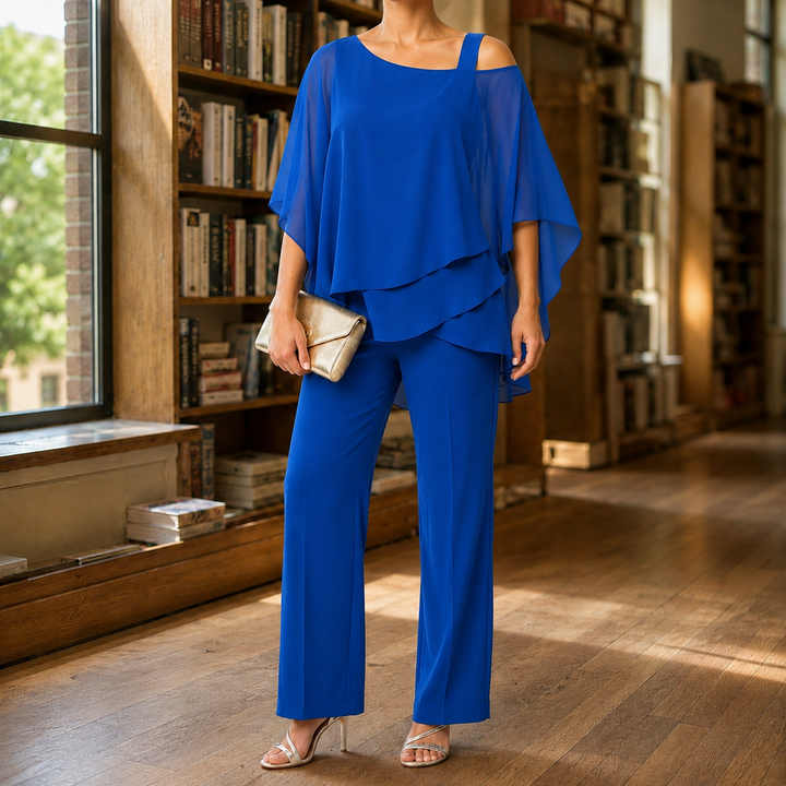 Women's Nerissa-Elise Asymmetric Pants Set in Navy | Invictora.com