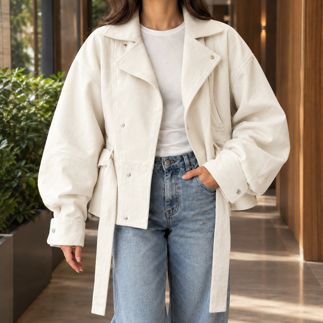 Women's Desiree-Marie Belted Moto Jacket in Yellow Green | Invictora.com