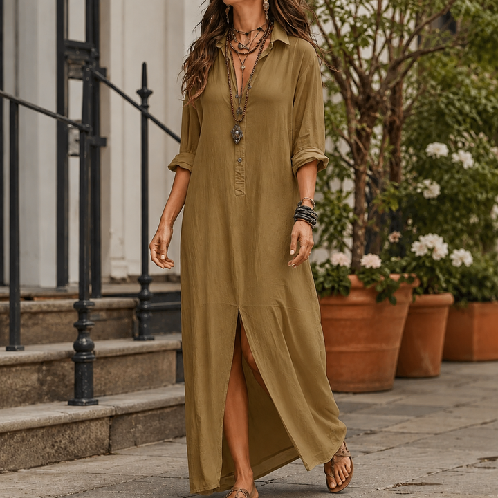 Women's Marcella Maxi Shirt Dress in White | Invictora.com