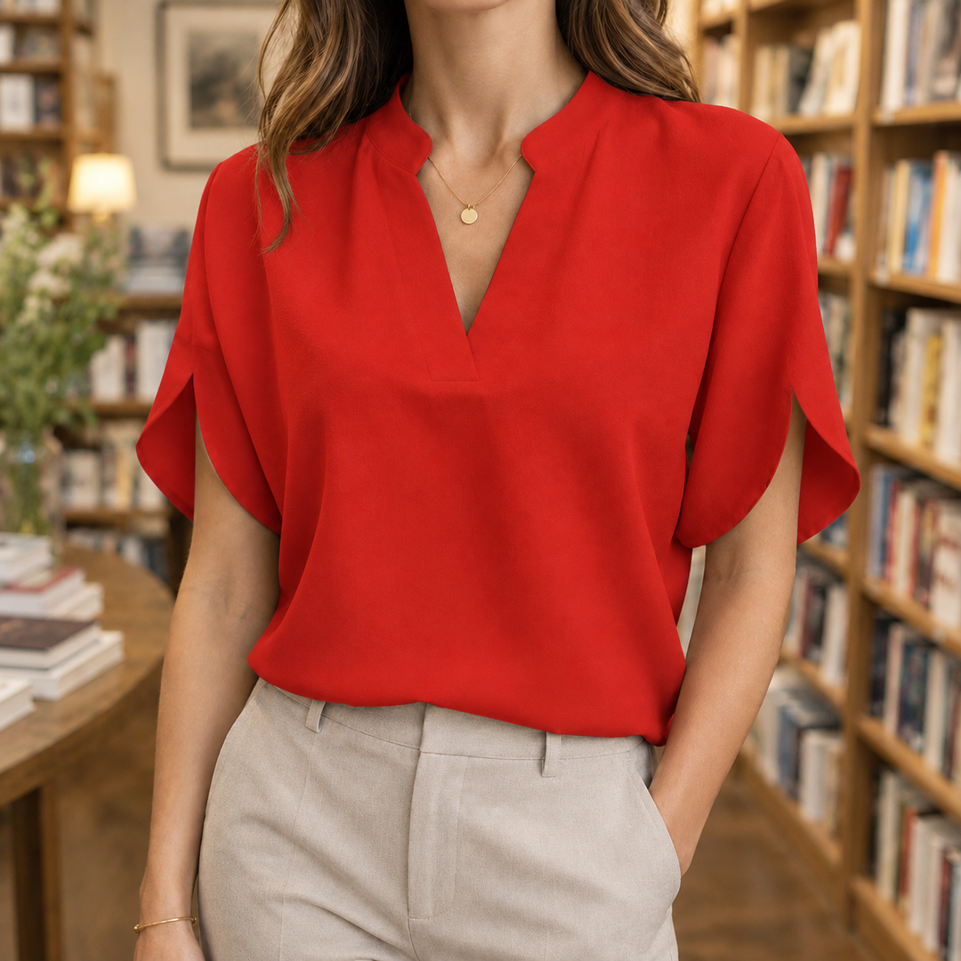 Women's Henriette Split Neck Top in Black | Invictora.com