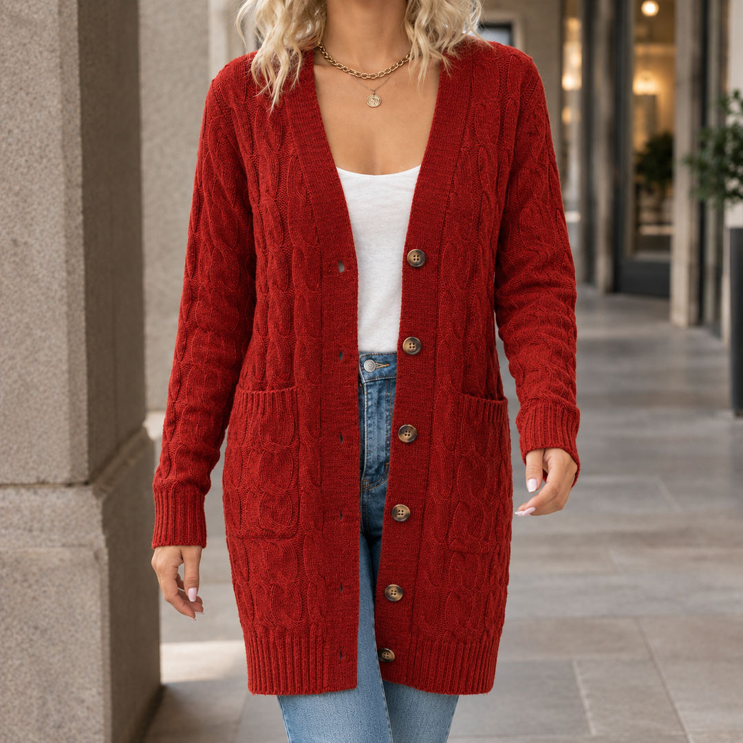 Women's Keira Cable Knit Cardigan in Black | Invictora.com