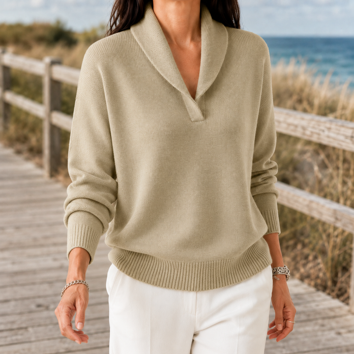 Women's Marlene-Hope Shawl Collar Sweater in Green | Invictora.com