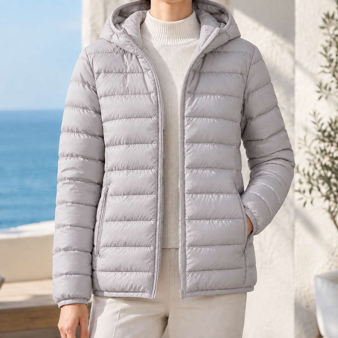 Women's Olympia-Lane Hooded Puffer Jacket in Beige | Invictora.com