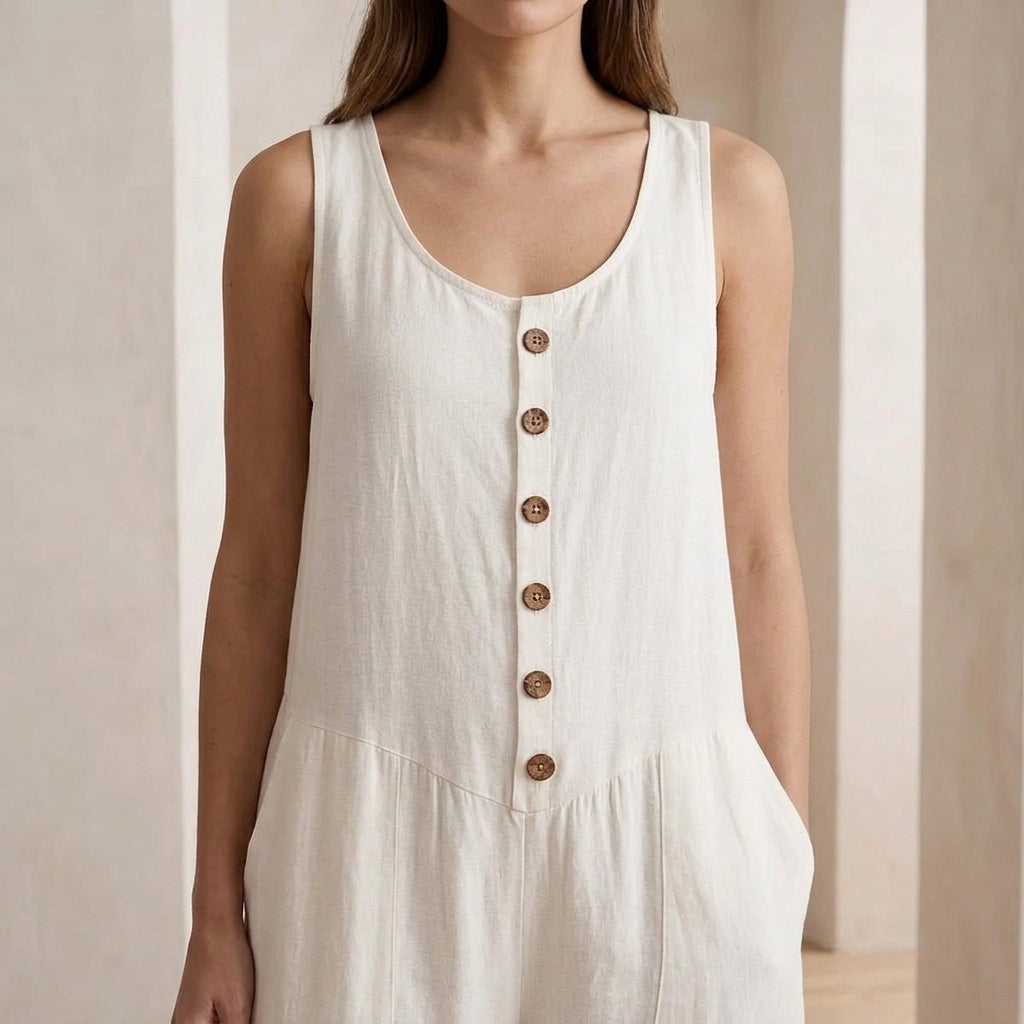 Women's Orla Button Detail Jumpsuit in White | Invictora.com