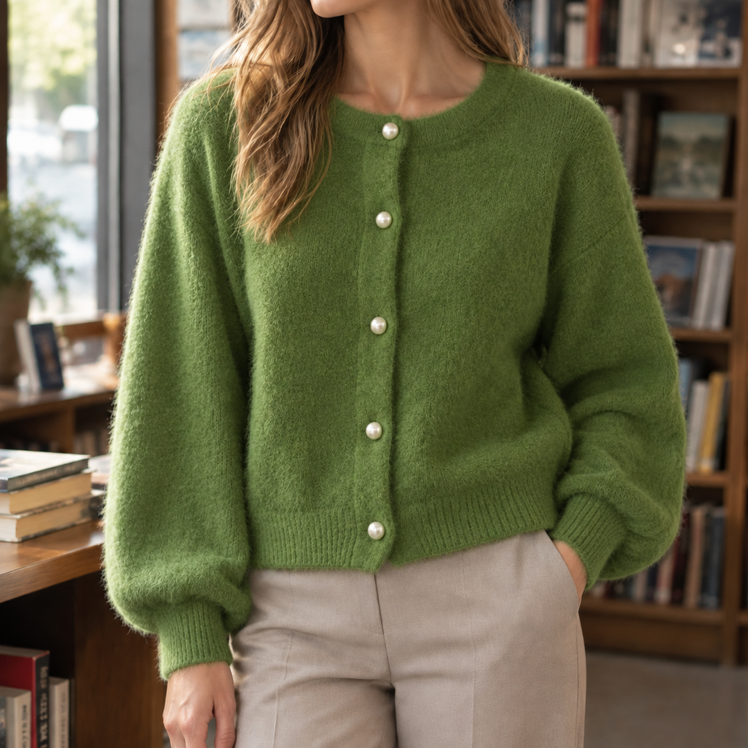 Women's Oriane-Claire Pearl Button Cardigan in Milky White | Invictora.com