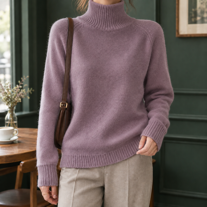 Women's Rosalind-Pearl Ribbed Turtleneck Sweater in White | Invictora.com