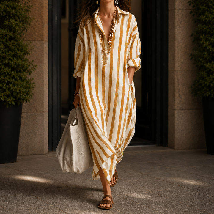 Women's Adele Striped Shirt Dress in Blue | Invictora.com