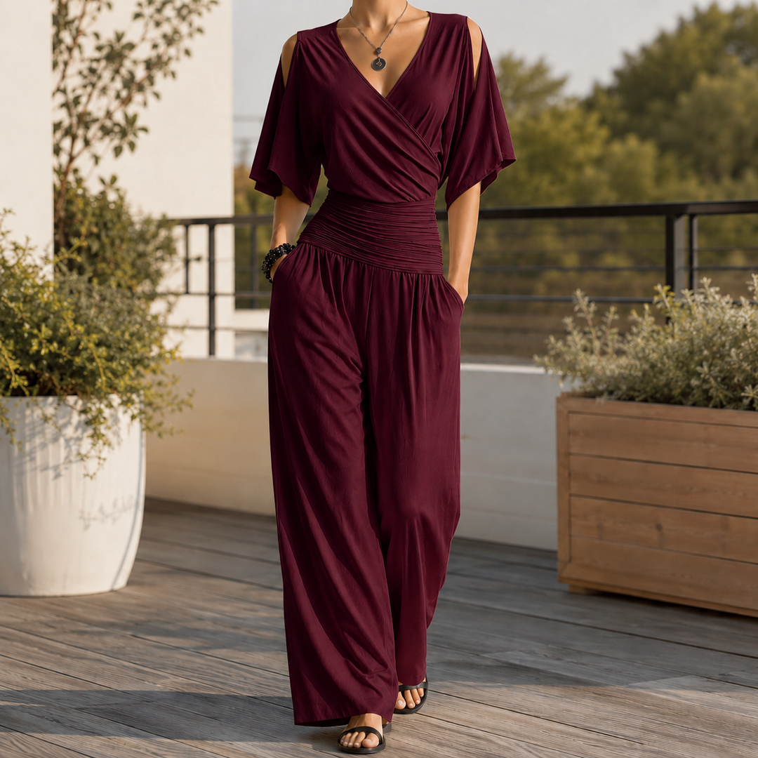 Women's Verity-Grace Wide-Leg Jumpsuit in Beige | Invictora.com
