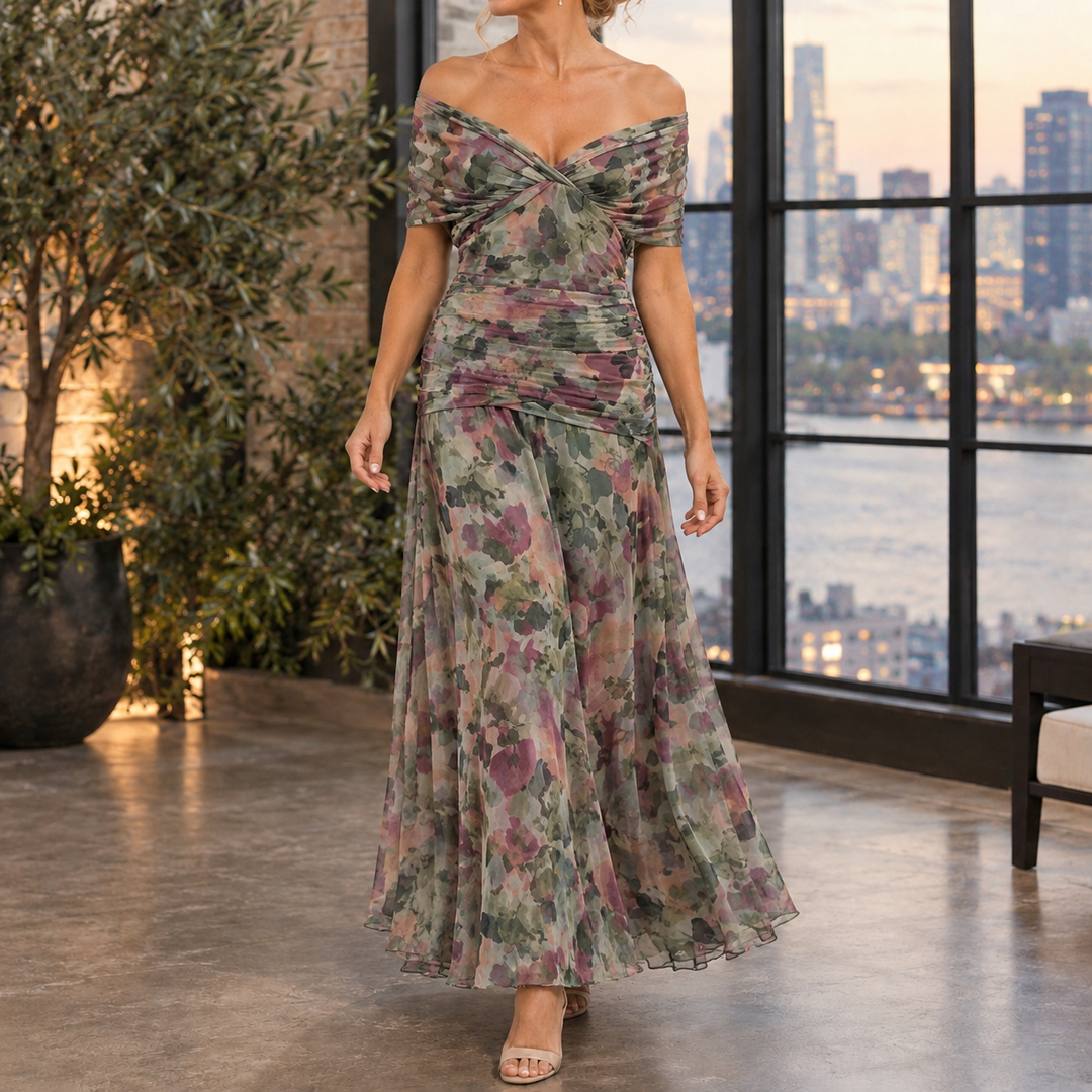 Women's Sylvie-Elise Draped Maxi Dress in Dark Green | Invictora.com