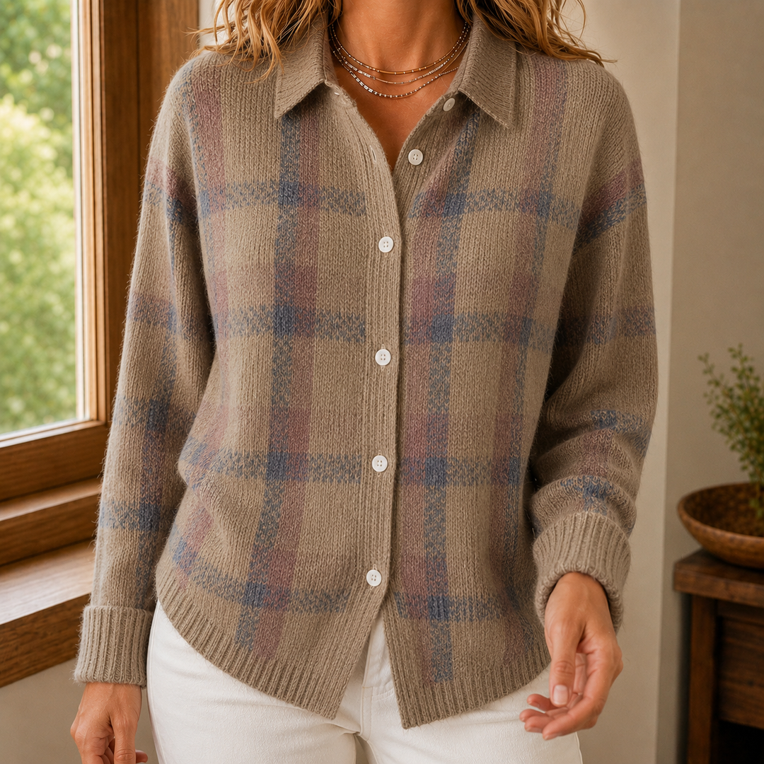 Women's Sabina Plaid Sweater in Blue | Invictora.com