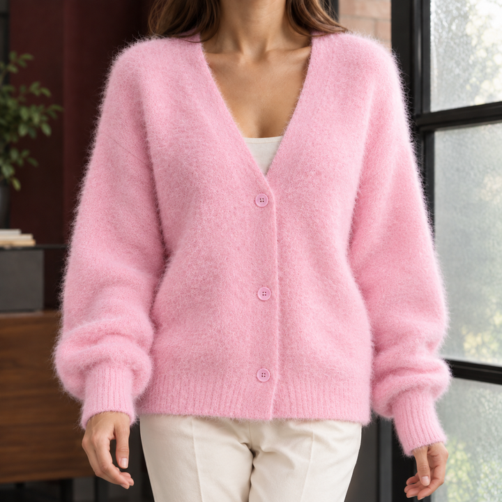 Women's Zelie-Louise V-Neck Cardigan in Gray | Invictora.com
