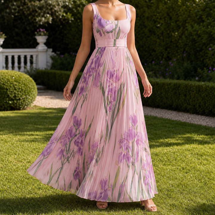 Women's Orla-Grace Pleated Maxi Dress in White Purple | Invictora.com