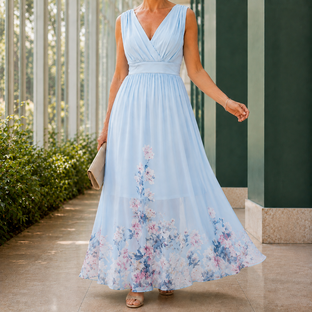 Women's Fleur-Faye Floral Maxi Dress in Light Green | Invictora.com