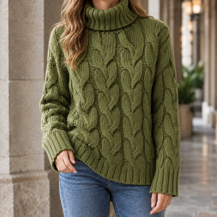 Women's Hildegarde-Kate Cable Knit Sweater in Dark Brown | Invictora.com
