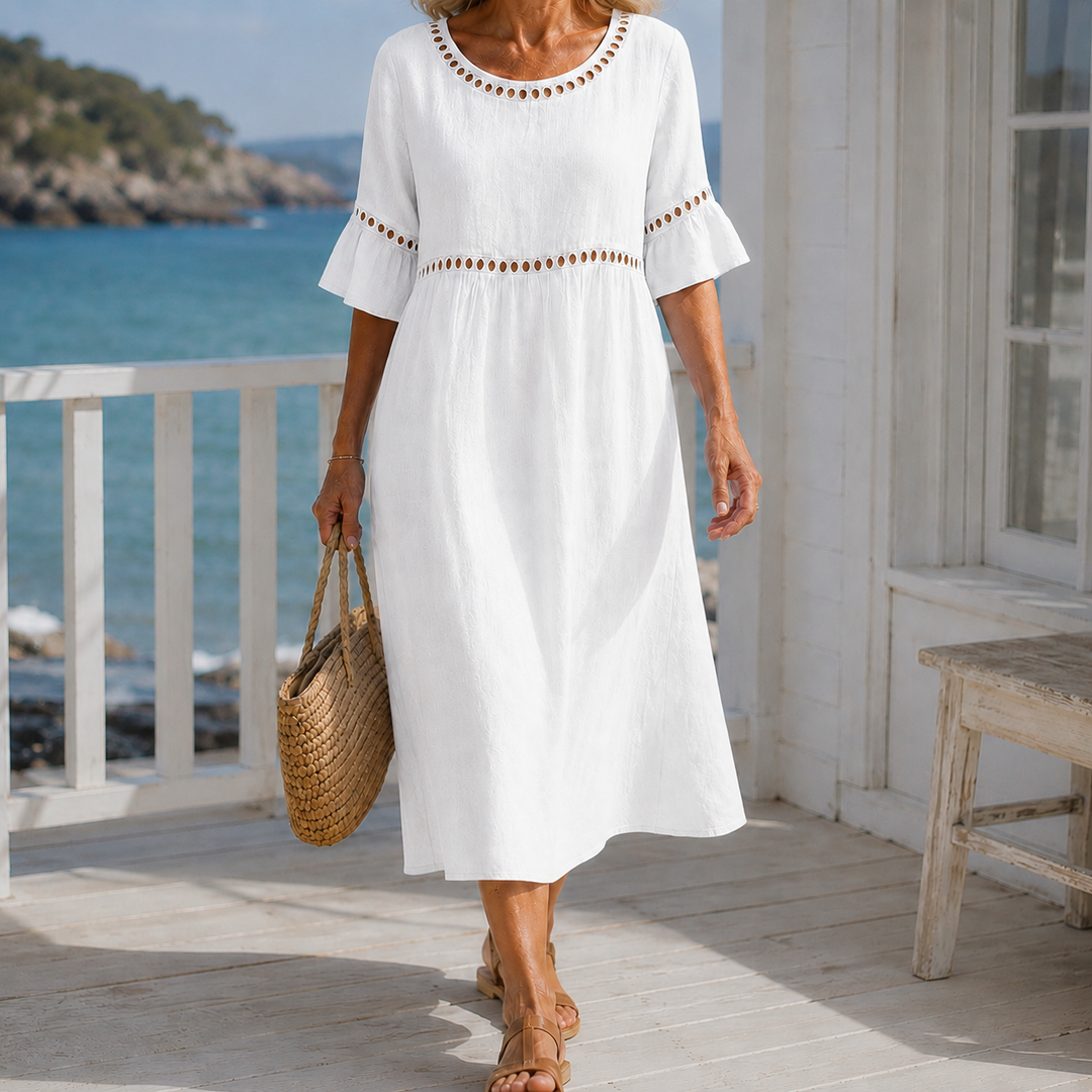 Women's Hallie-Jade Eyelet Midi Dress in Sky Blue | Invictora.com