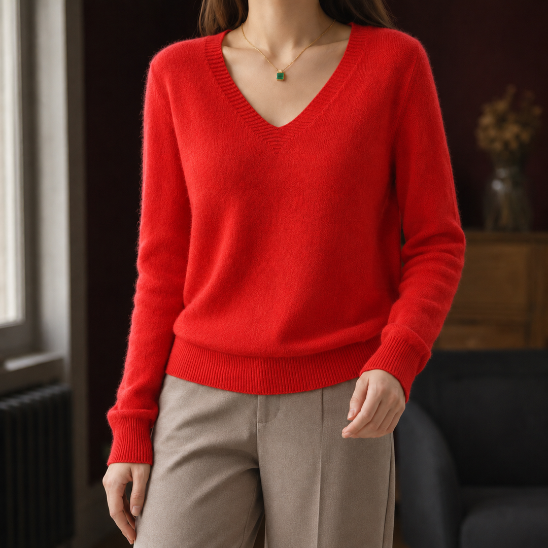Women's Kara V-Neck Sweater in White | Invictora.com