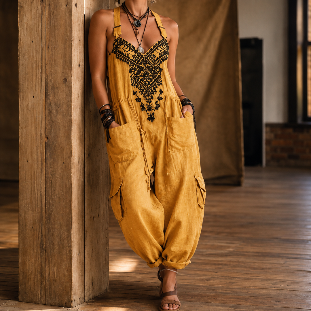 Women's Marina-Pearl Embroidered Jumpsuit in Gray | Invictora.com