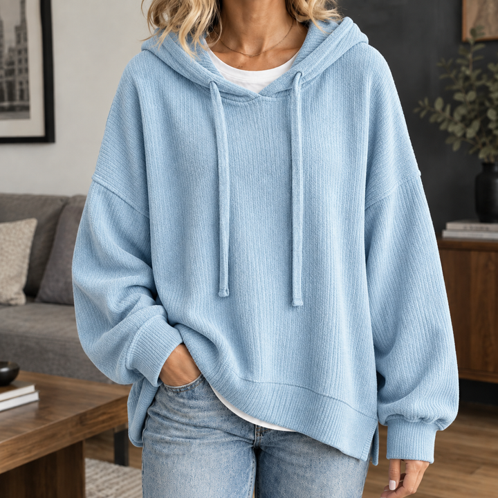 Women's Tara Ribbed Hoodie in Navy Blue | Invictora.com