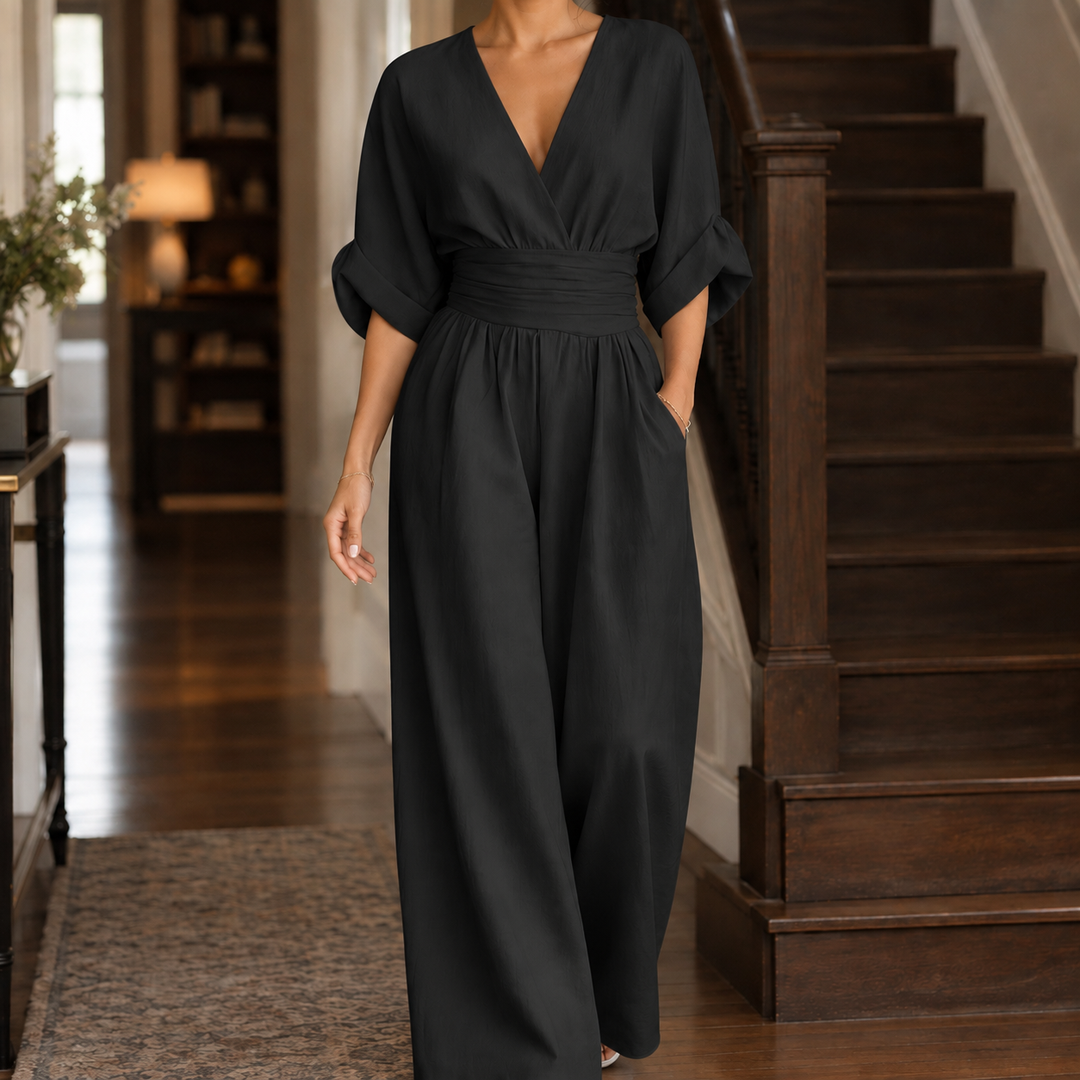 Women's Elodie-Rae Wide-Leg Jumpsuit in Burgundy | Invictora.com