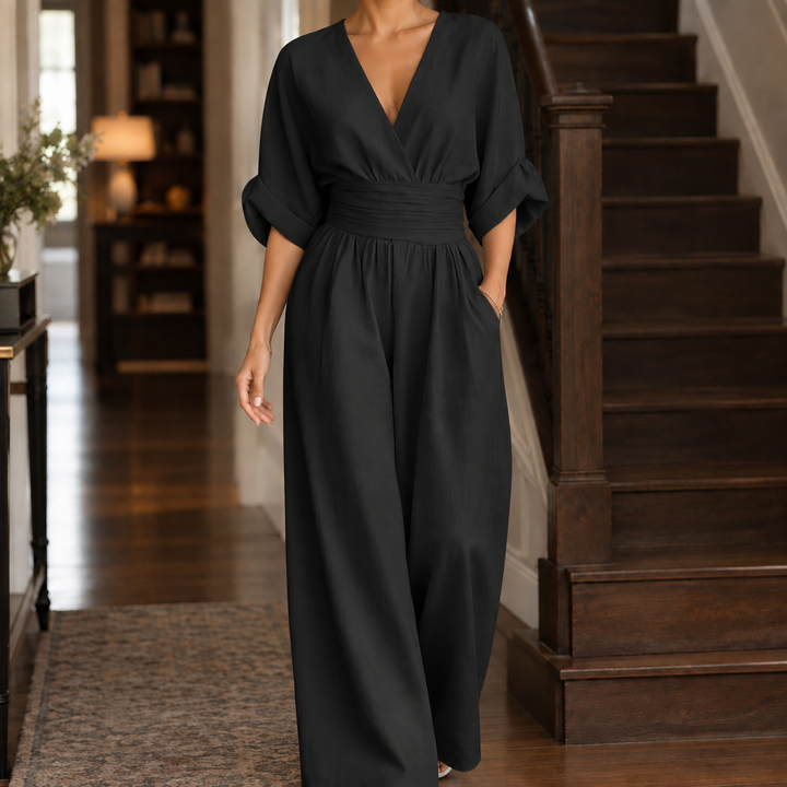 Women's Elodie-Rae Wide-Leg Jumpsuit in Burgundy | Invictora.com