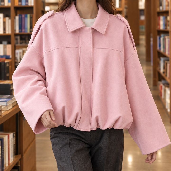 Women's Clemence-Marie Suede Bomber Jacket in Black | Invictora.com