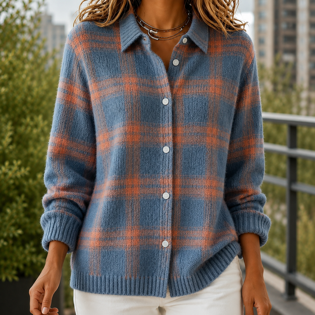 Women's Faye Plaid Sweater in Orange | Invictora.com