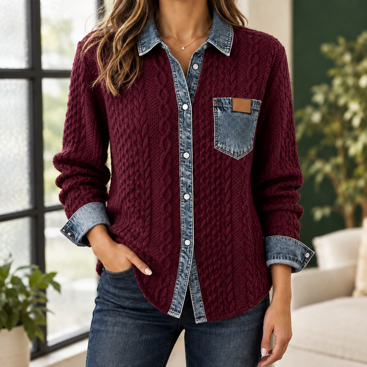 Women's Adrienne-Lane Cable Knit Overshirt in Black | Invictora.com