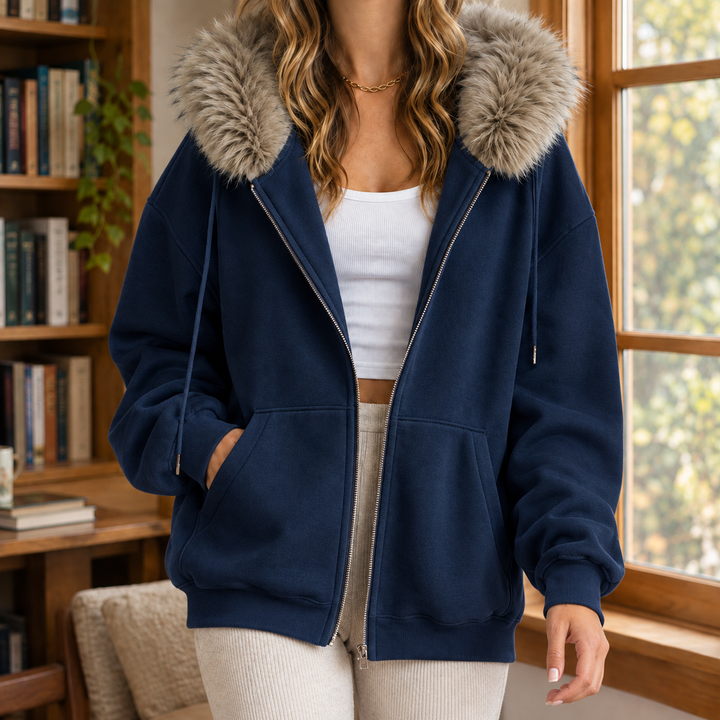 Women's Ardith Fur Trim Hoodie in Light Gray | Invictora.com