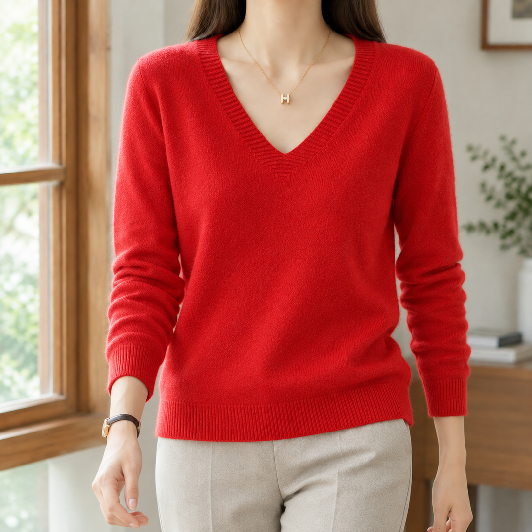 Women's Evadne V Neck Sweater in Orange | Invictora.com
