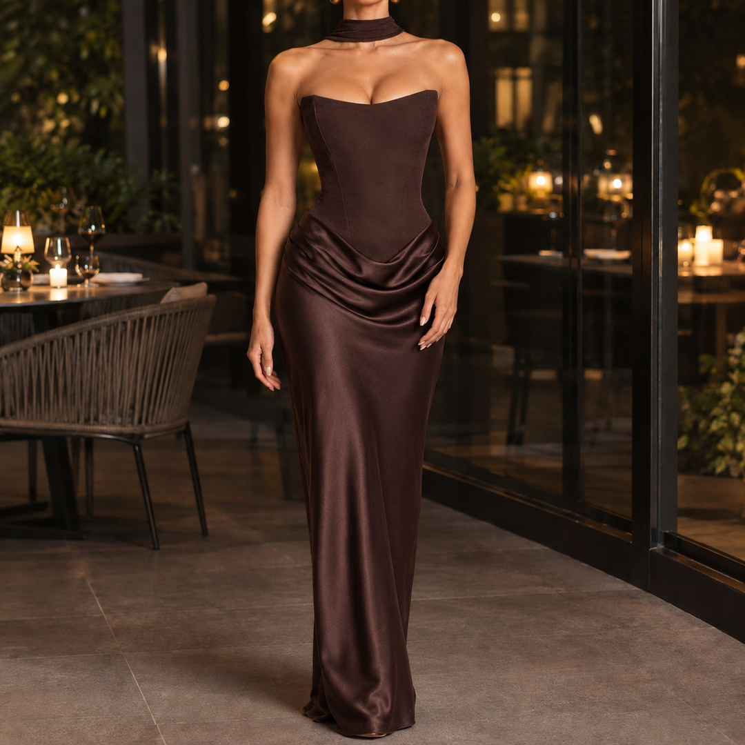 Women's Gwendolen Corset Maxi Dress in Red | Invictora.com