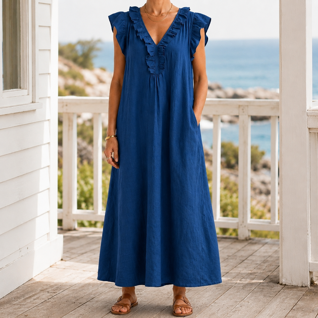 Women's Carmen-Eve Ruffle Maxi Dress in Gray | Invictora.com