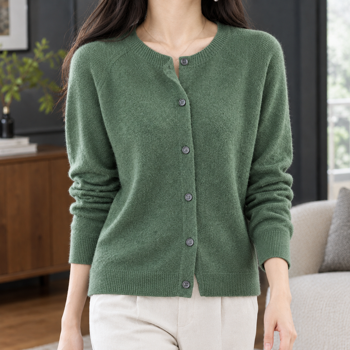 Women's Michelle Round Neck Cardigan in Warm White | Invictora.com