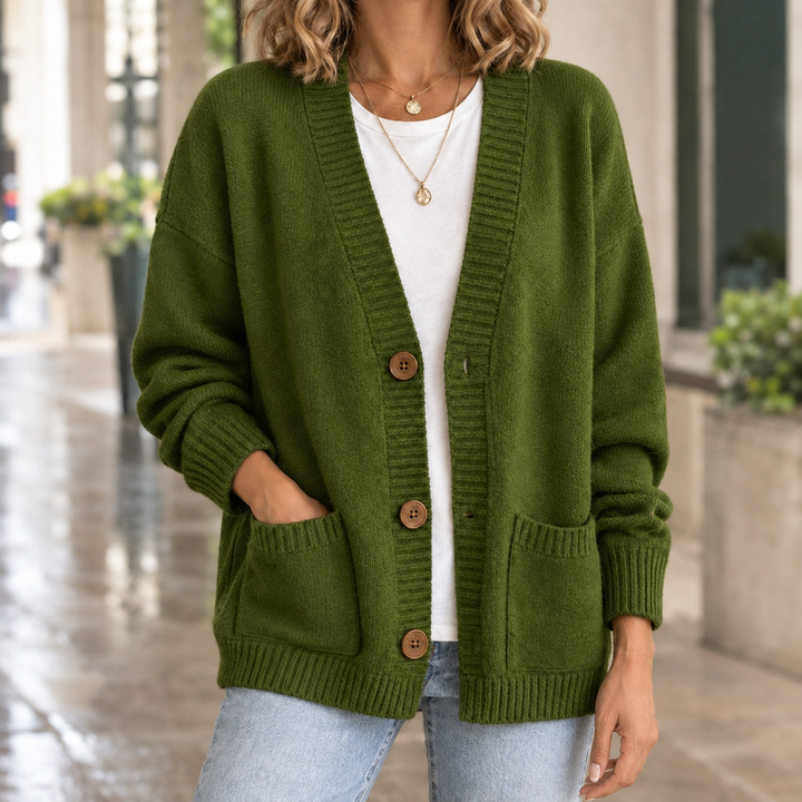 Women's Cassidy V-Neck Cardigan in Black | Invictora.com