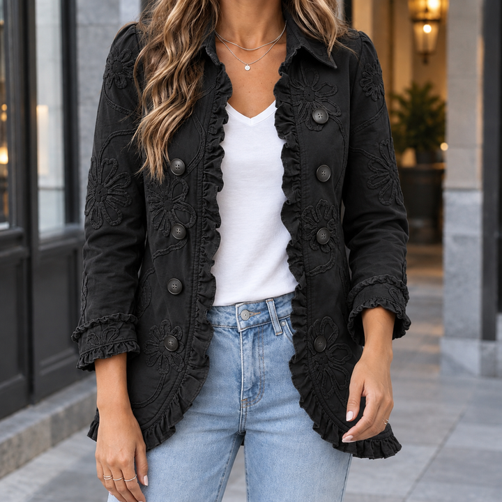 Women's Jemima-Grace Ruffle Jacket in Green | Invictora.com