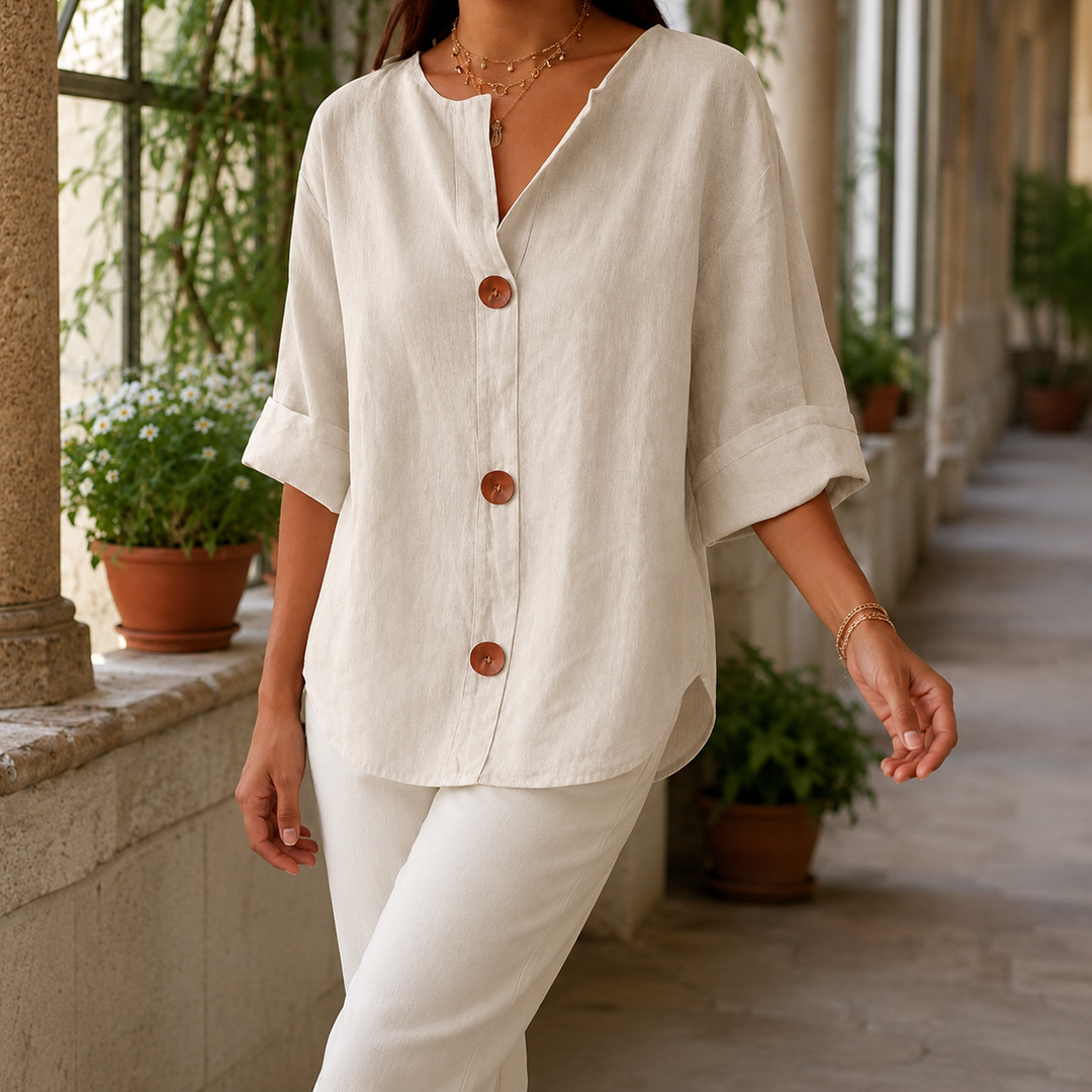 Women's Valencia Button Front Shirt in White | Invictora.com