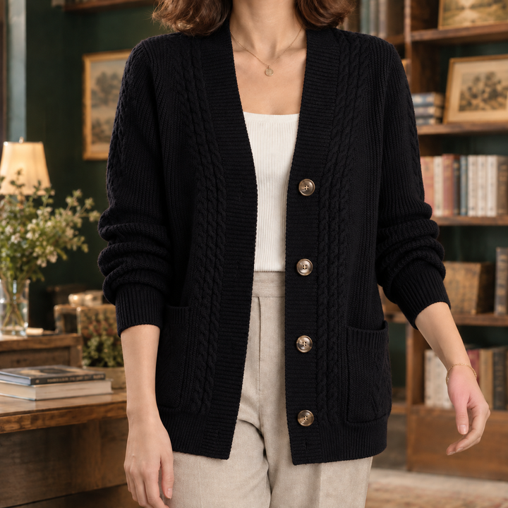 Women's Susannah Cable Knit Cardigan in Red | Invictora.com