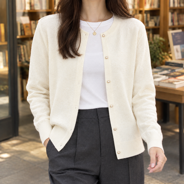 Women's Brigitta-Sage Pearl Cardigan in White | Invictora.com