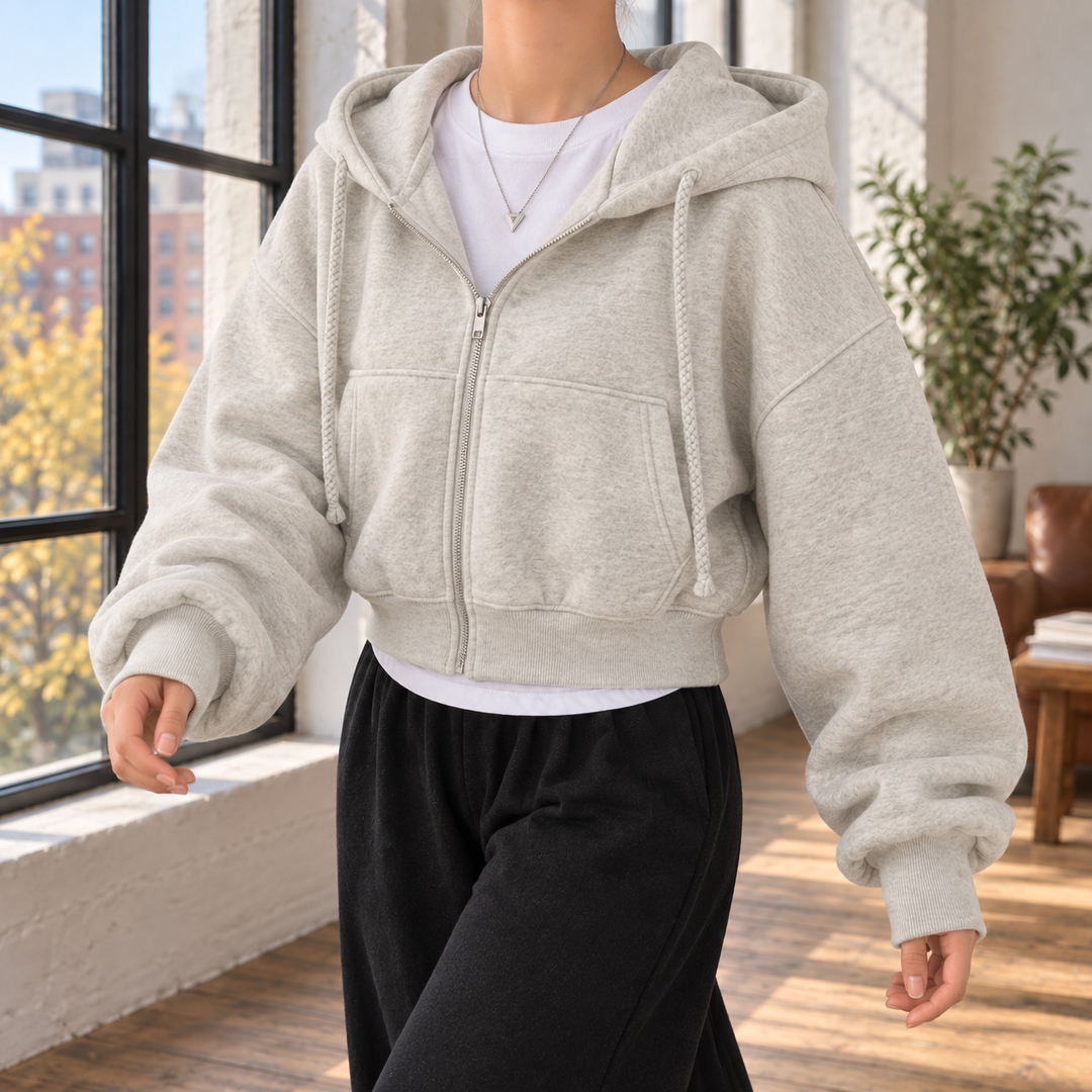 Women's Hazel-Rae Cropped Zip Hoodie in Dark Gray | Invictora.com