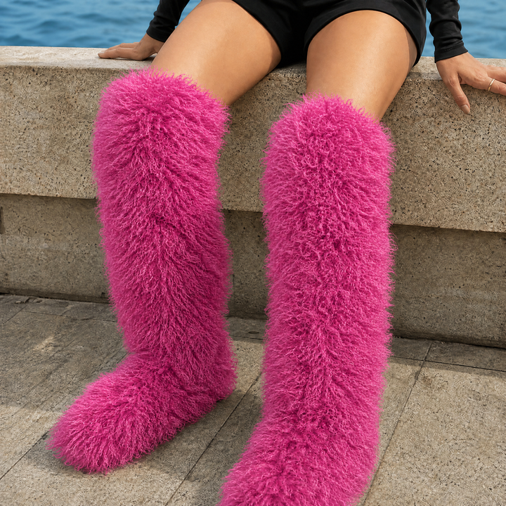 Women's Melfi-Siena Shaggy Boots in Apricot | Invictora.com