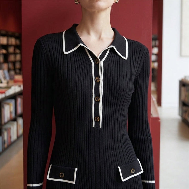 Women's Amelie Ribbed Midi Dress in Long Skirt Black | Invictora.com