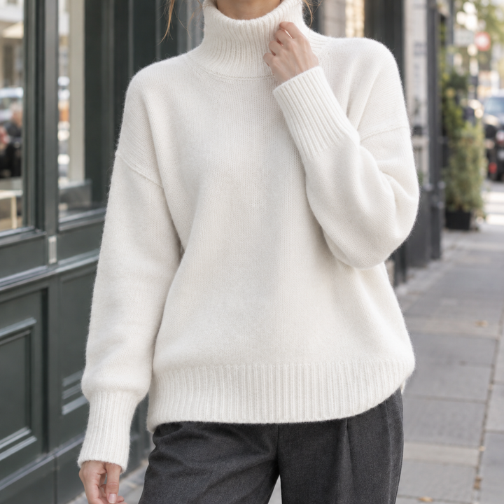 Women's Sylvaine-Eve Turtleneck Sweater in Off White | Invictora.com