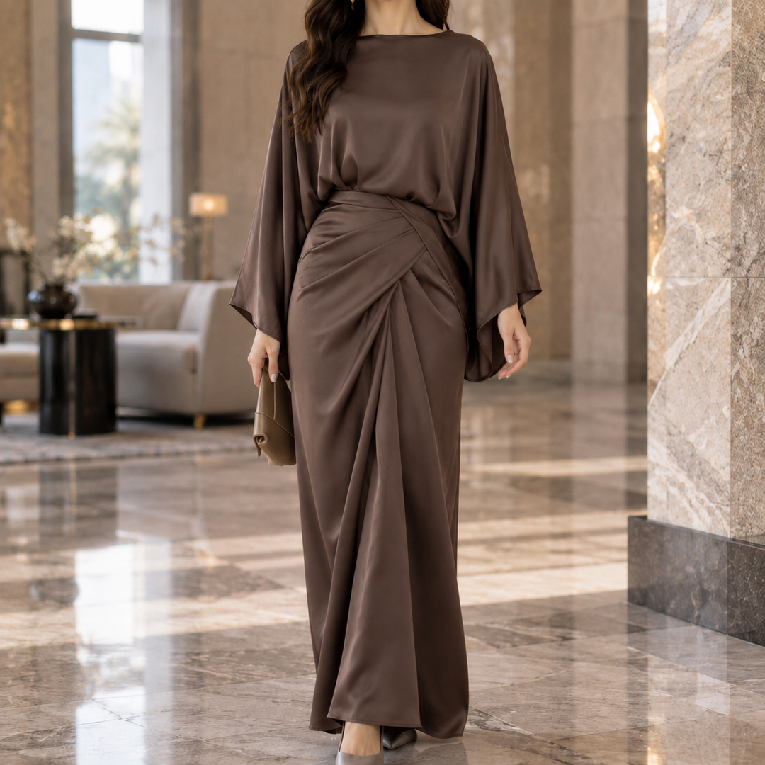 Women's Cecily-Pearl Draped Maxi Dress in Olive Green | Invictora.com