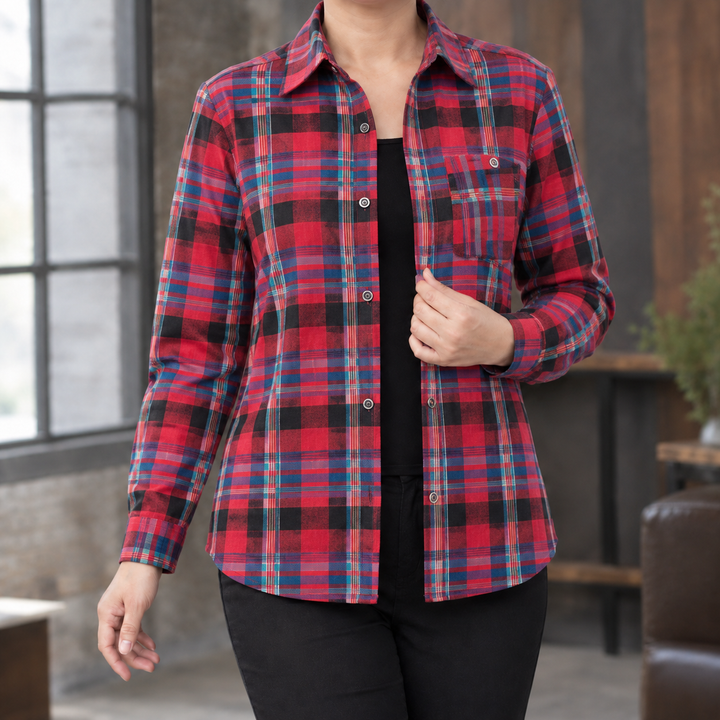 Women's Stephanie Relaxed Plaid Shirt in As Pictured | Invictora.com