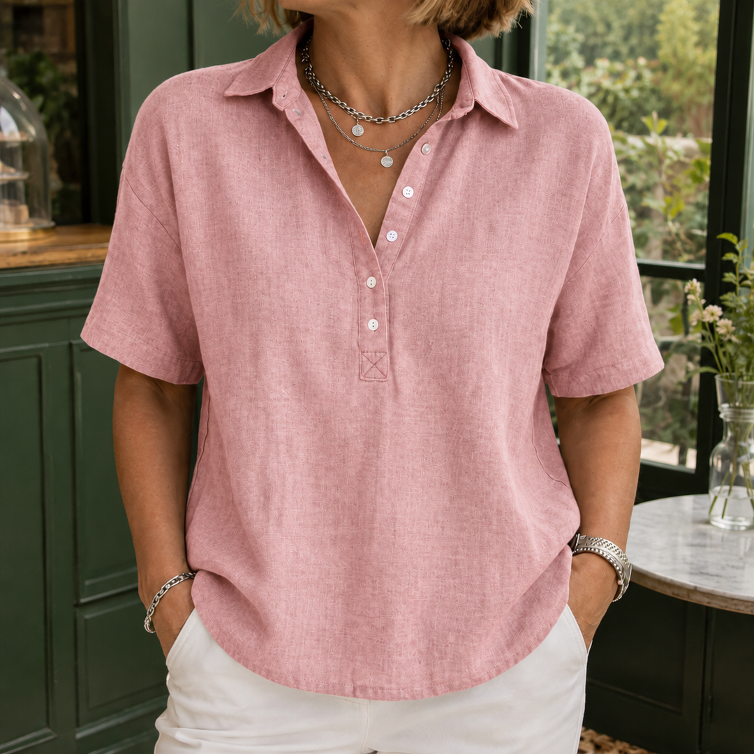 Women's Anais-Pearl Collared Blouse in Khaki | Invictora.com