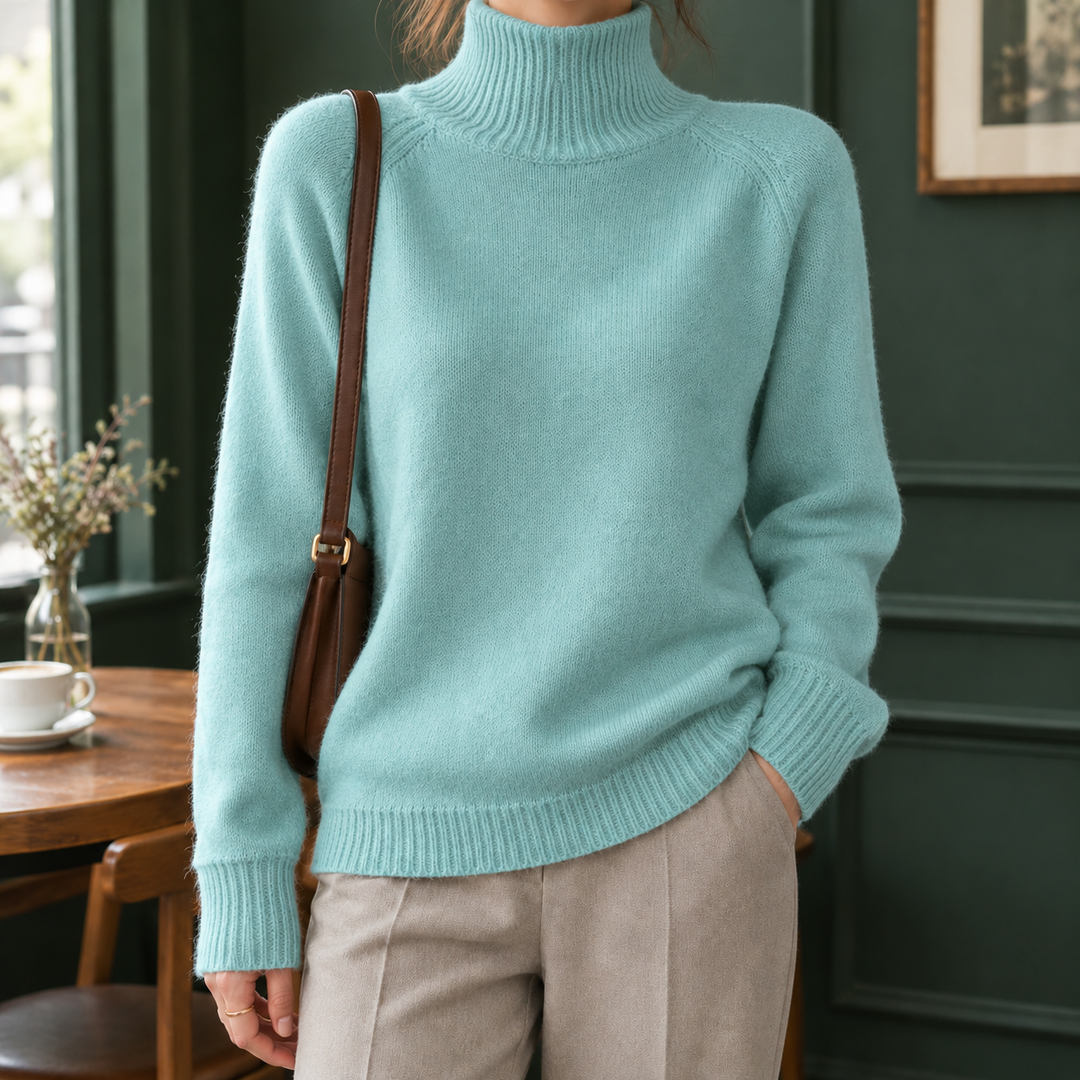 Women's Rosalind-Pearl Ribbed Turtleneck Sweater | Invictora.com