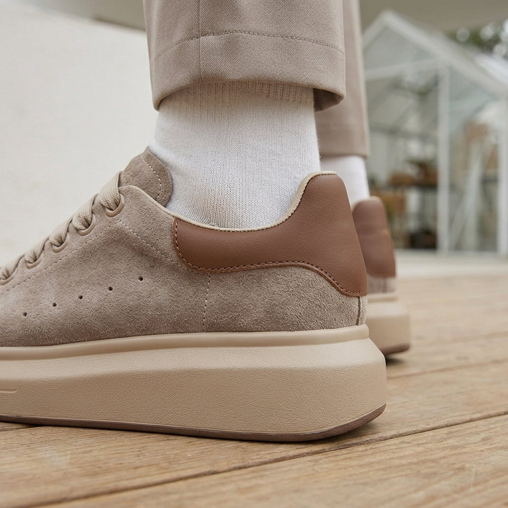 Women's Verona Platform Sneakers in Apricot Suede-main Picture | Invictora.com